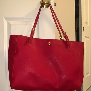 Tory Burch Lg York Buckle Saffiano Red Gold Leather tote